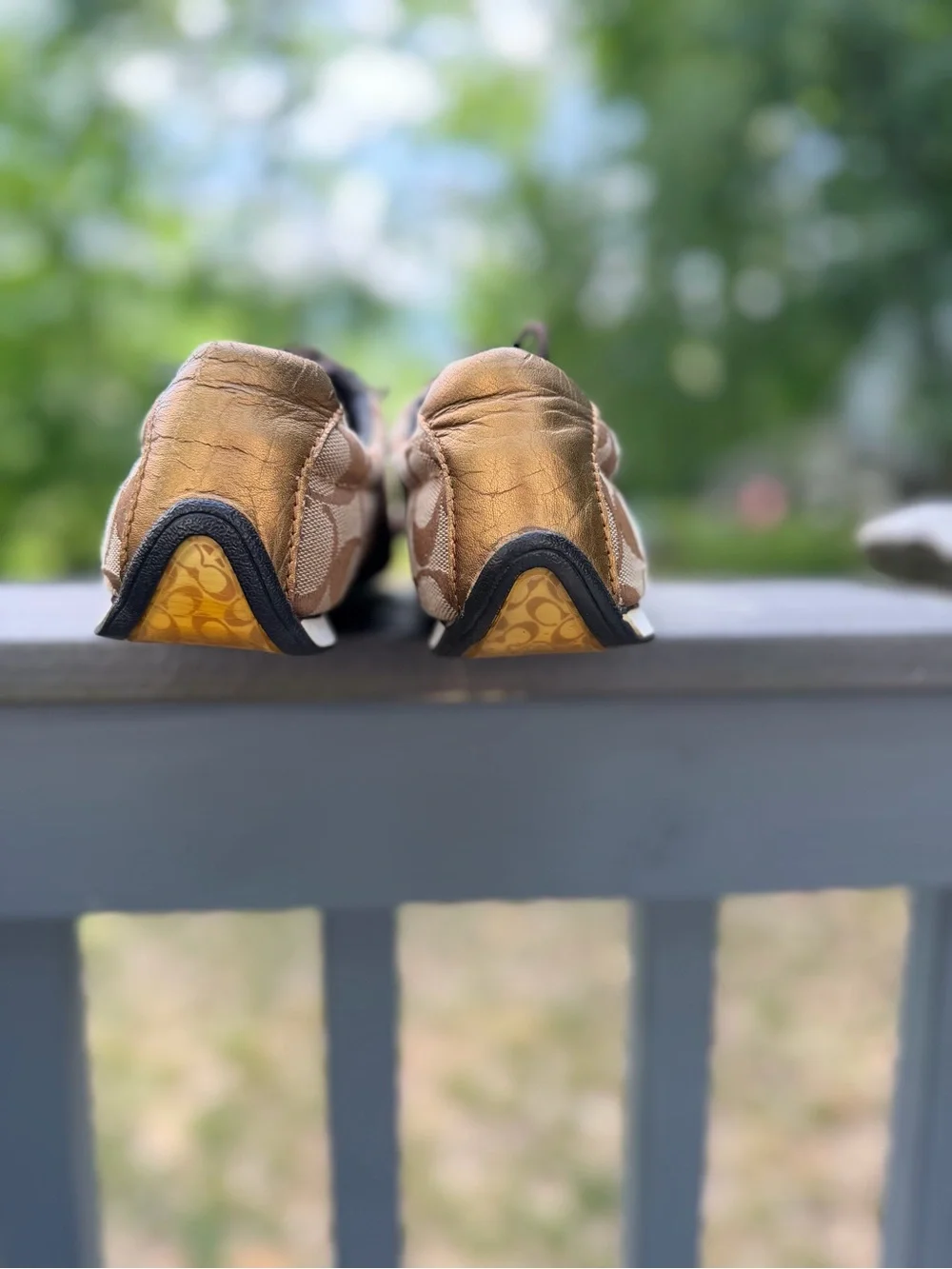 COACH Signature Logo Brown & Gold Sneakers